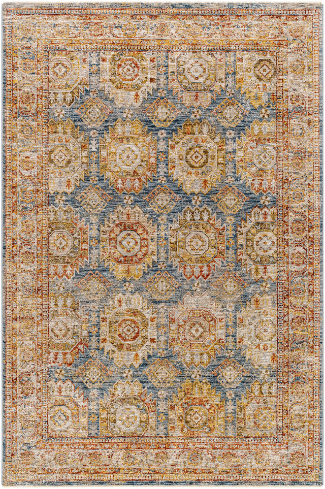 Crescentia Blue & Beige Textured Rug with Fringes - Ornate Home