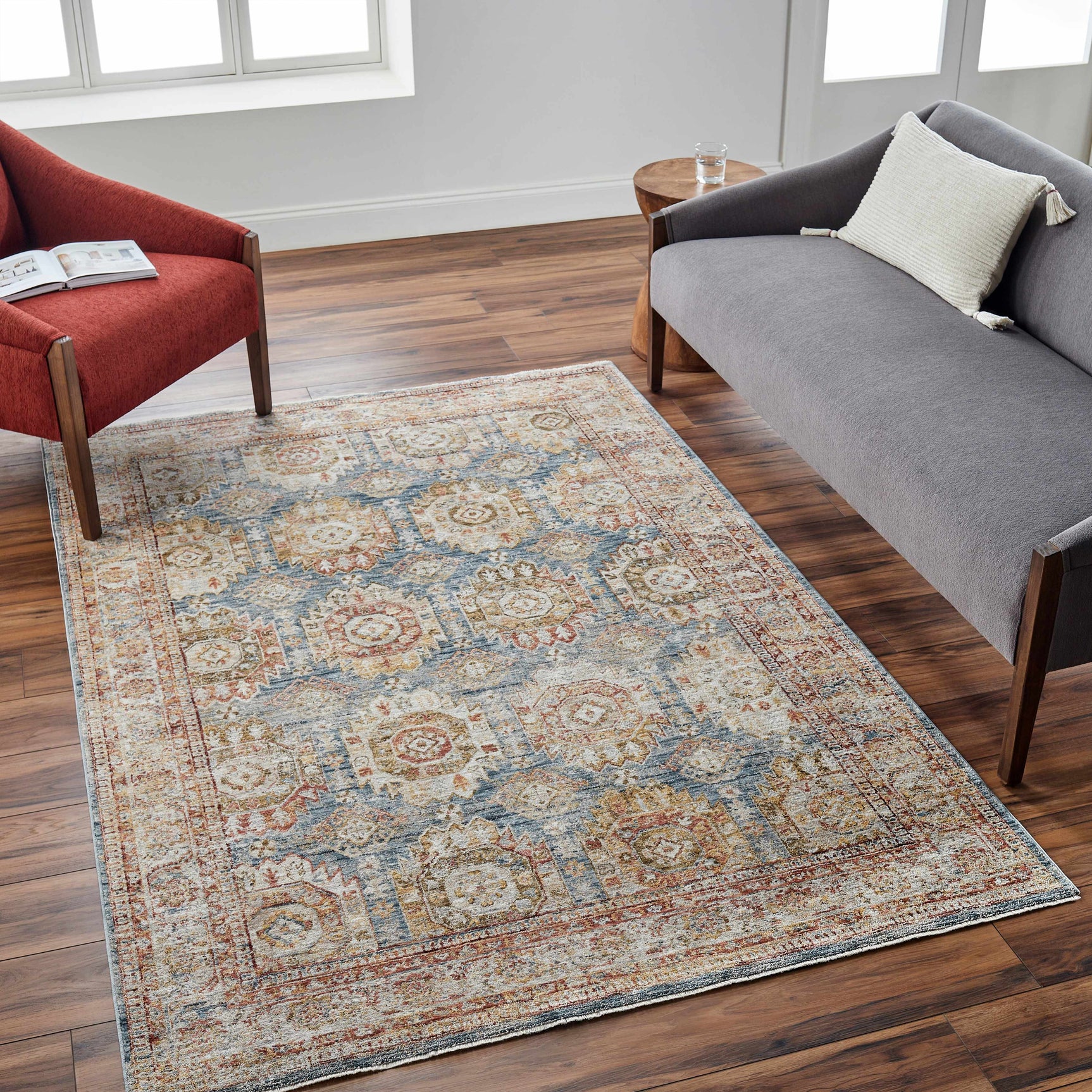 Crescentia Blue & Beige Textured Rug with Fringes - Ornate Home