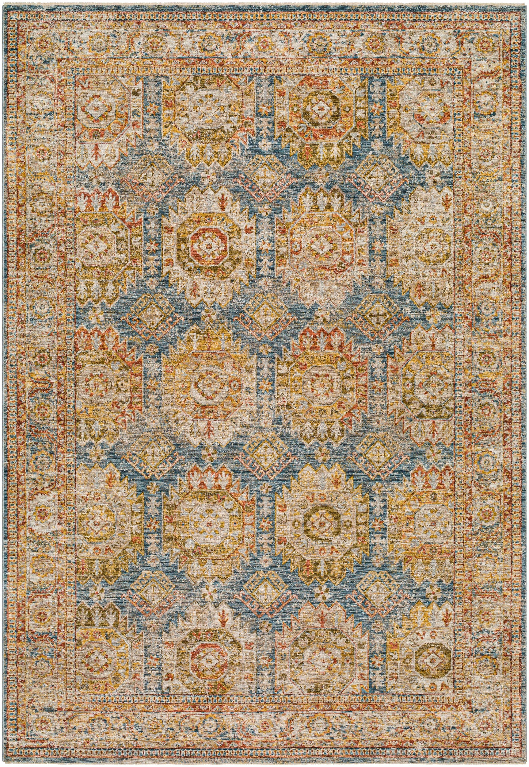 Crescentia Blue & Beige Textured Rug with Fringes - Ornate Home