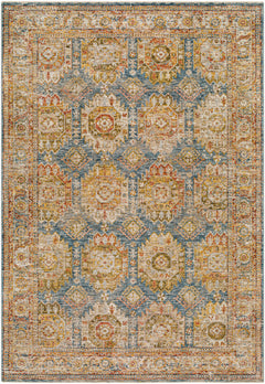 Crescentia Blue & Beige Textured Rug with Fringes - Ornate Home