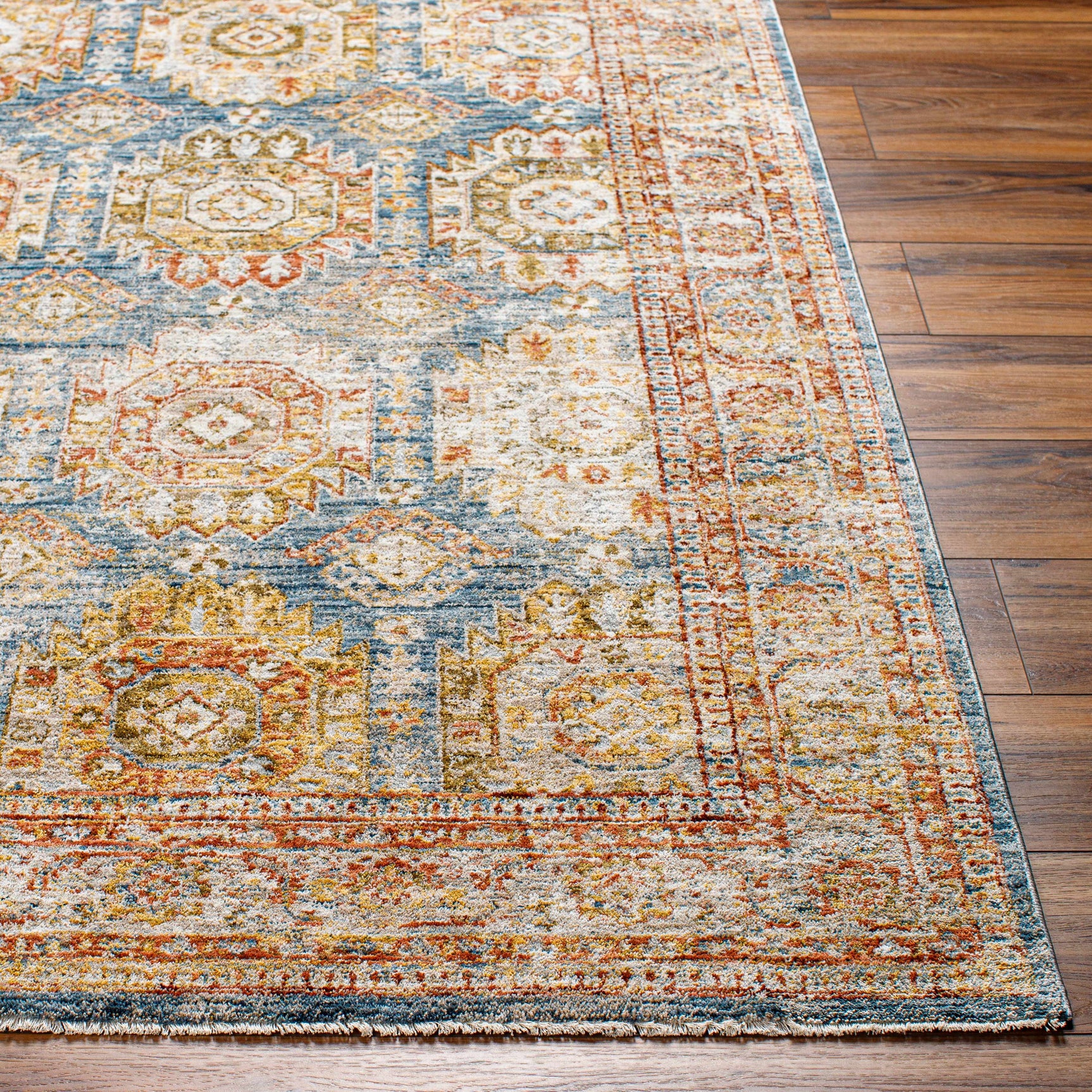 Crescentia Blue & Beige Textured Rug with Fringes - Ornate Home