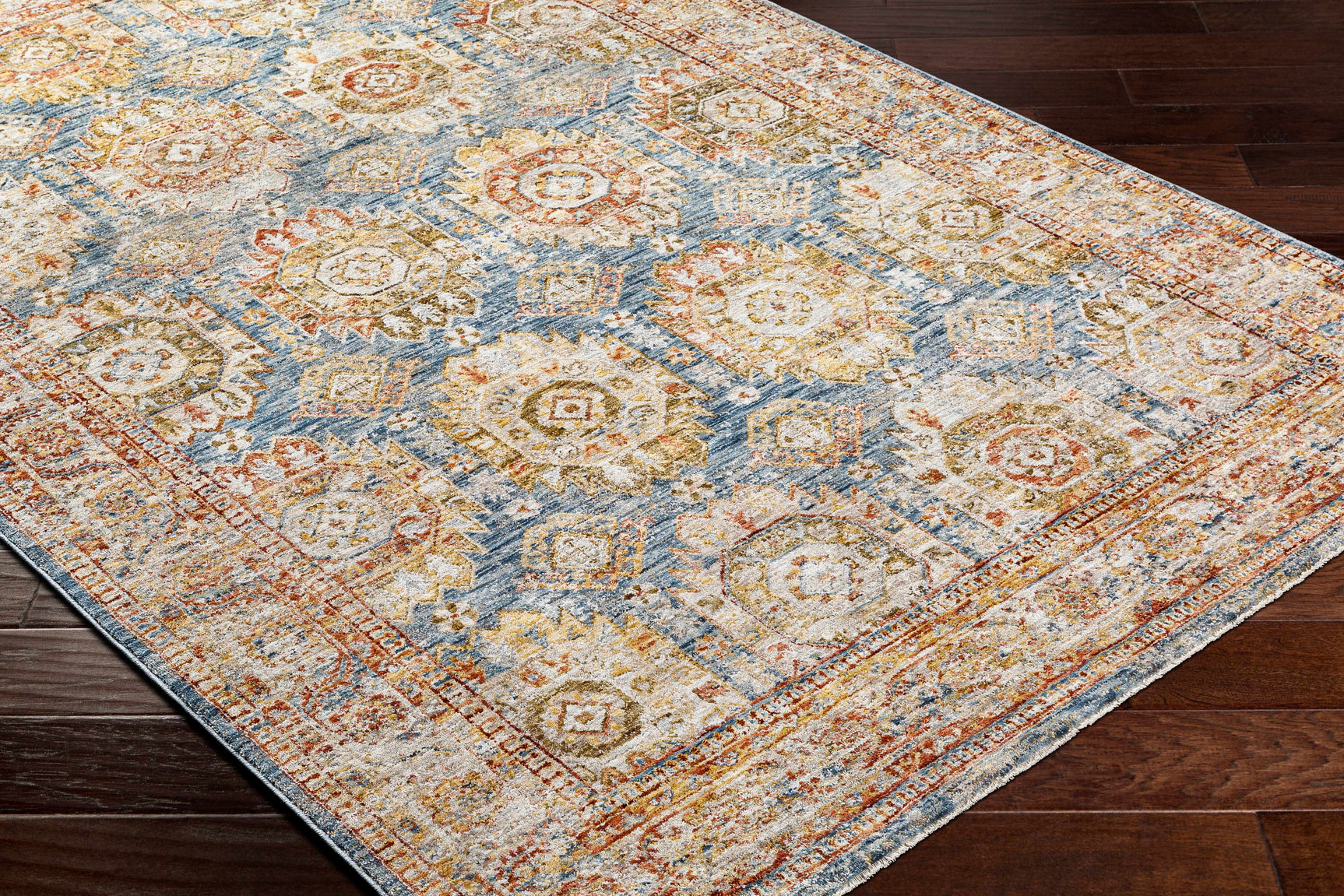 Crescentia Blue & Beige Textured Rug with Fringes - Ornate Home