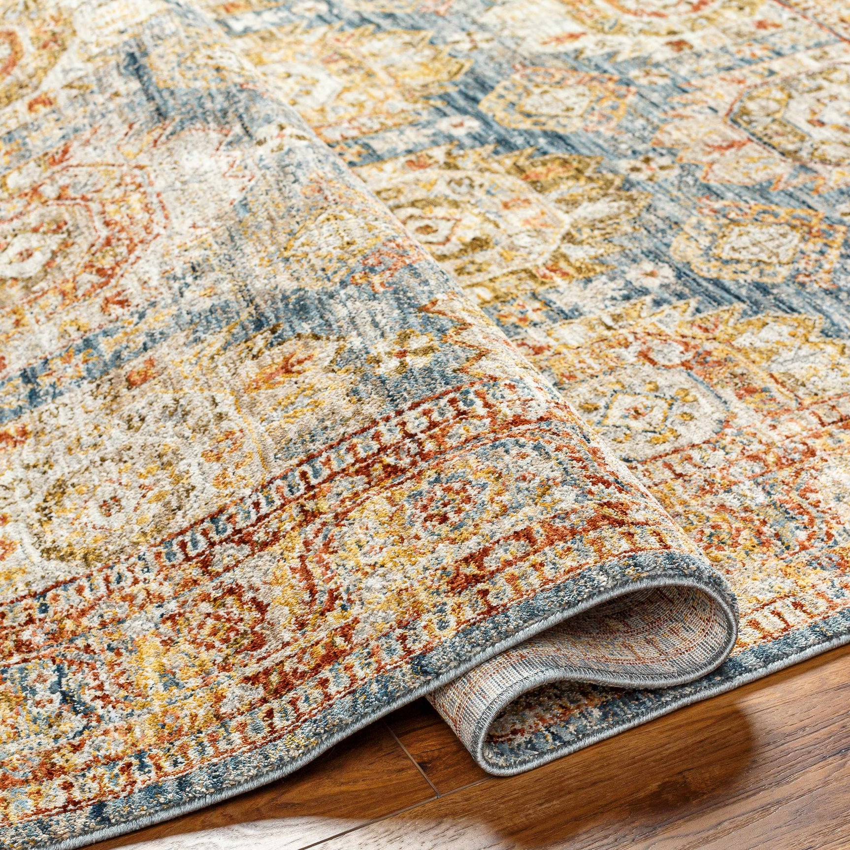 Crescentia Blue & Beige Textured Rug with Fringes - Ornate Home