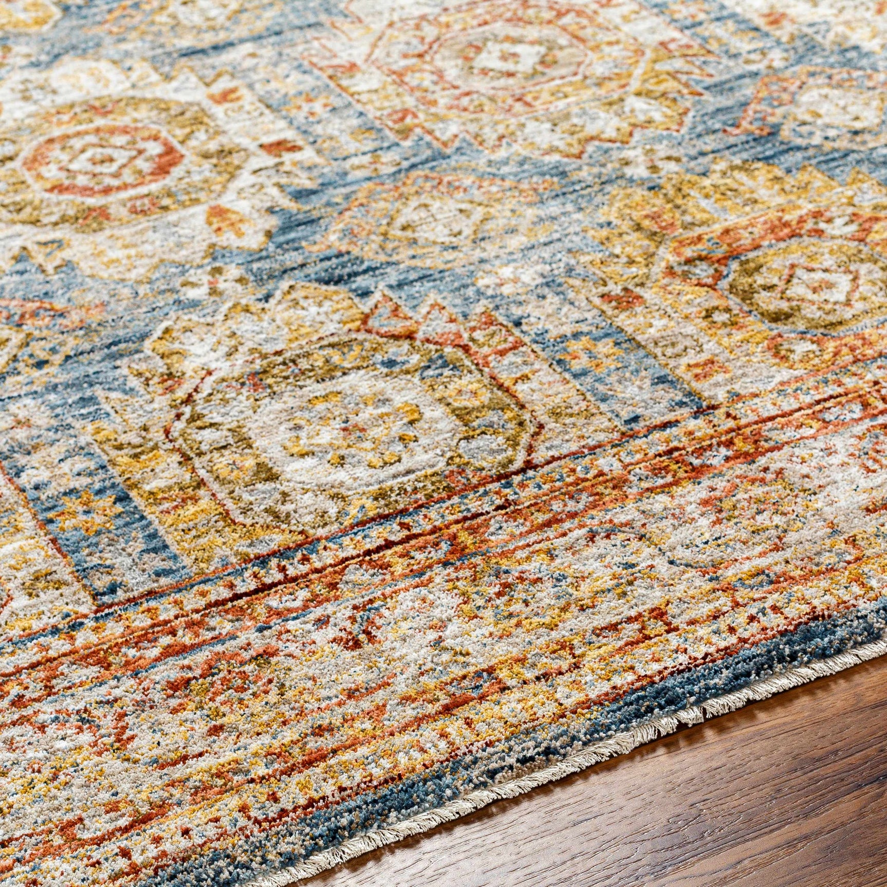Crescentia Blue & Beige Textured Rug with Fringes - Ornate Home