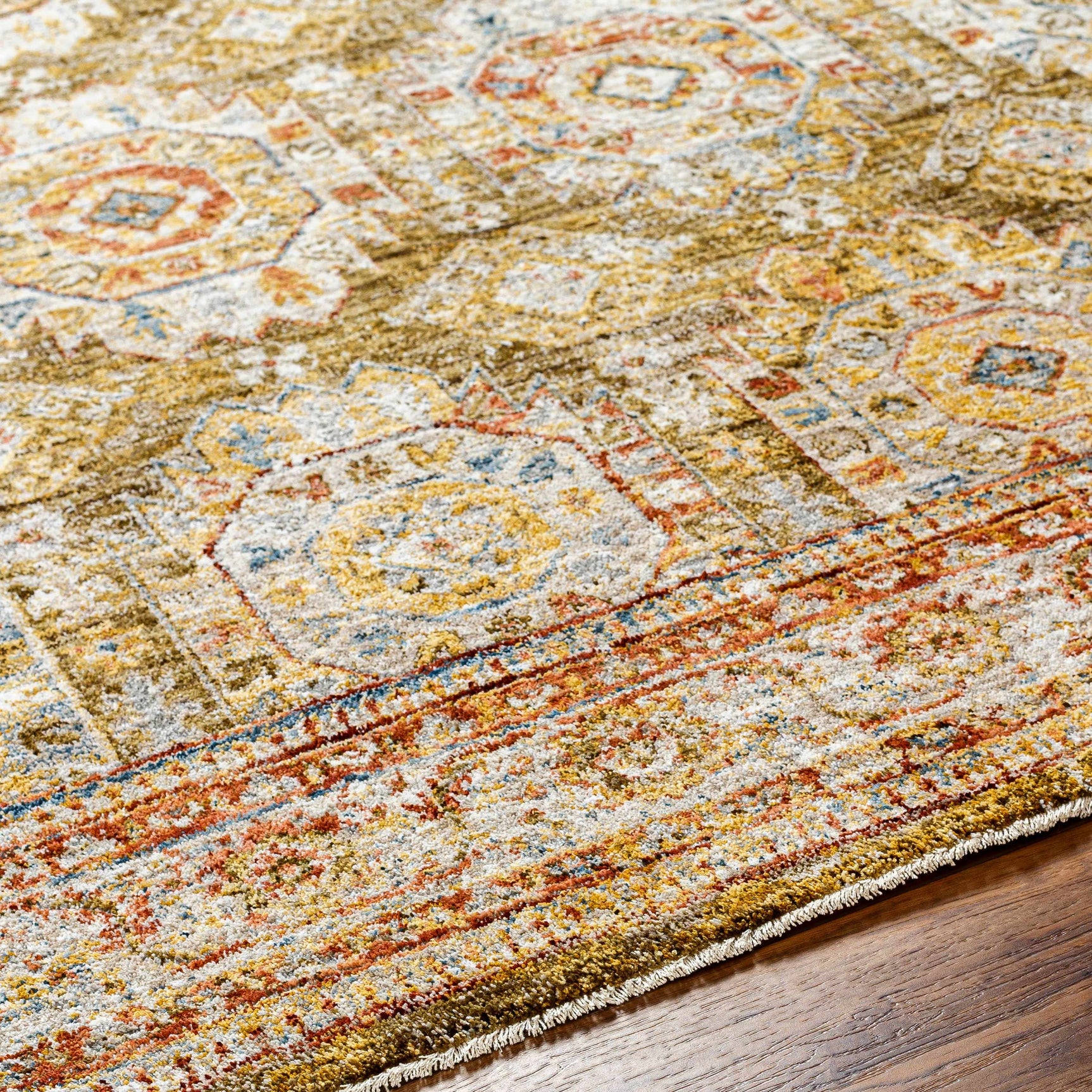 Crescentia Green Textured Rug with Fringes - Ornate Home