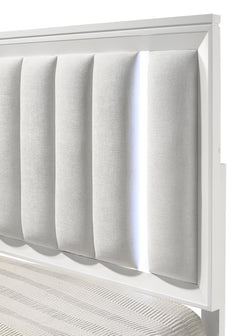 Cressida White Queen Upholstered LED Panel Bed - Ornate Home