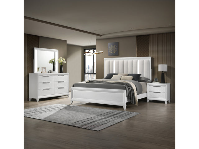Cressida White Upholstered LED Panel Bedroom Set - Ornate Home