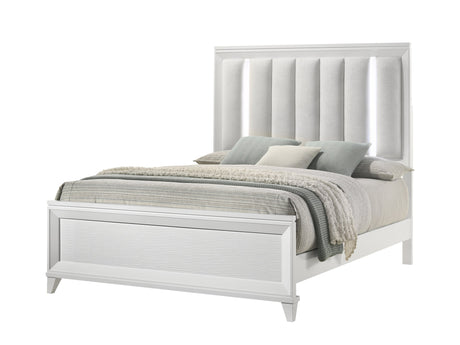 Cressida White Upholstered LED Panel Bedroom Set - Ornate Home