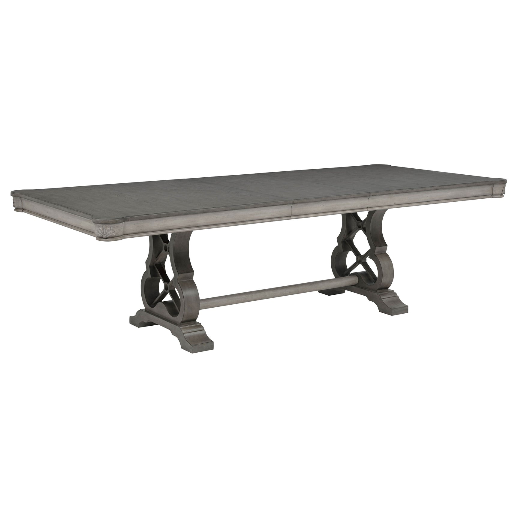 Cresswell Weathered Taupe 104-inch Double Pedestal Extension Dining Table - Ornate Home