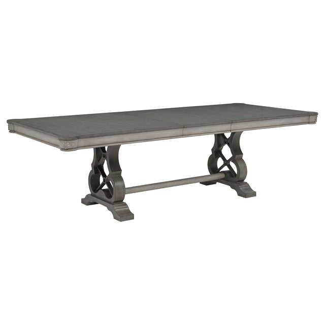 Cresswell Weathered Taupe 104-inch Double Pedestal Extension Dining Table - Ornate Home