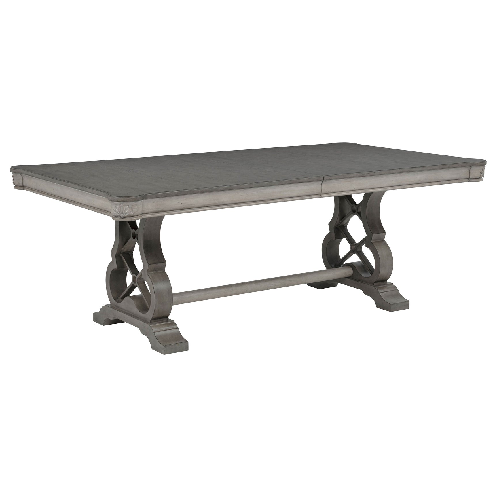 Cresswell Weathered Taupe 104-inch Double Pedestal Extension Dining Table - Ornate Home