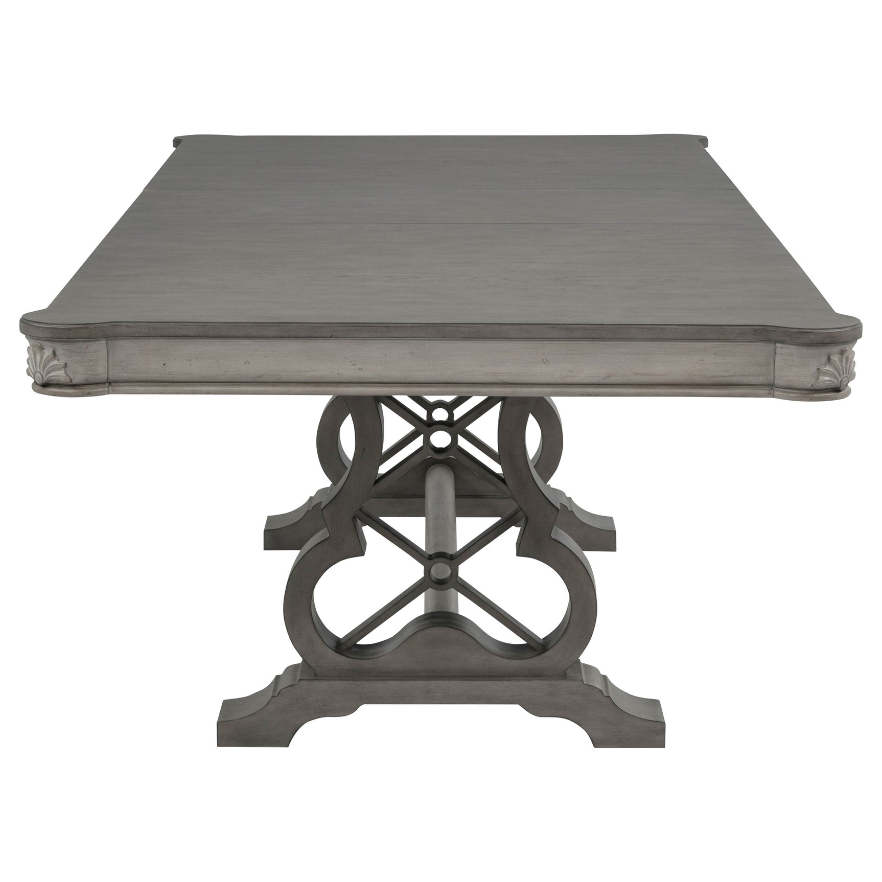 Cresswell Weathered Taupe 104-inch Double Pedestal Extension Dining Table - Ornate Home