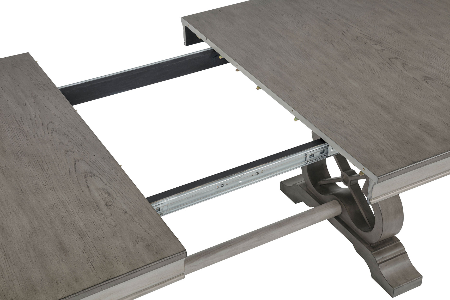 Cresswell Weathered Taupe 104-inch Double Pedestal Extension Dining Table - Ornate Home
