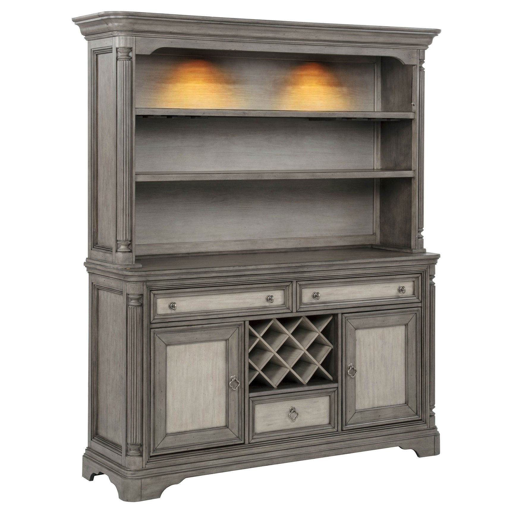 Cresswell Weathered Taupe 2-door 3-drawer Buffet And Hutch - Ornate Home