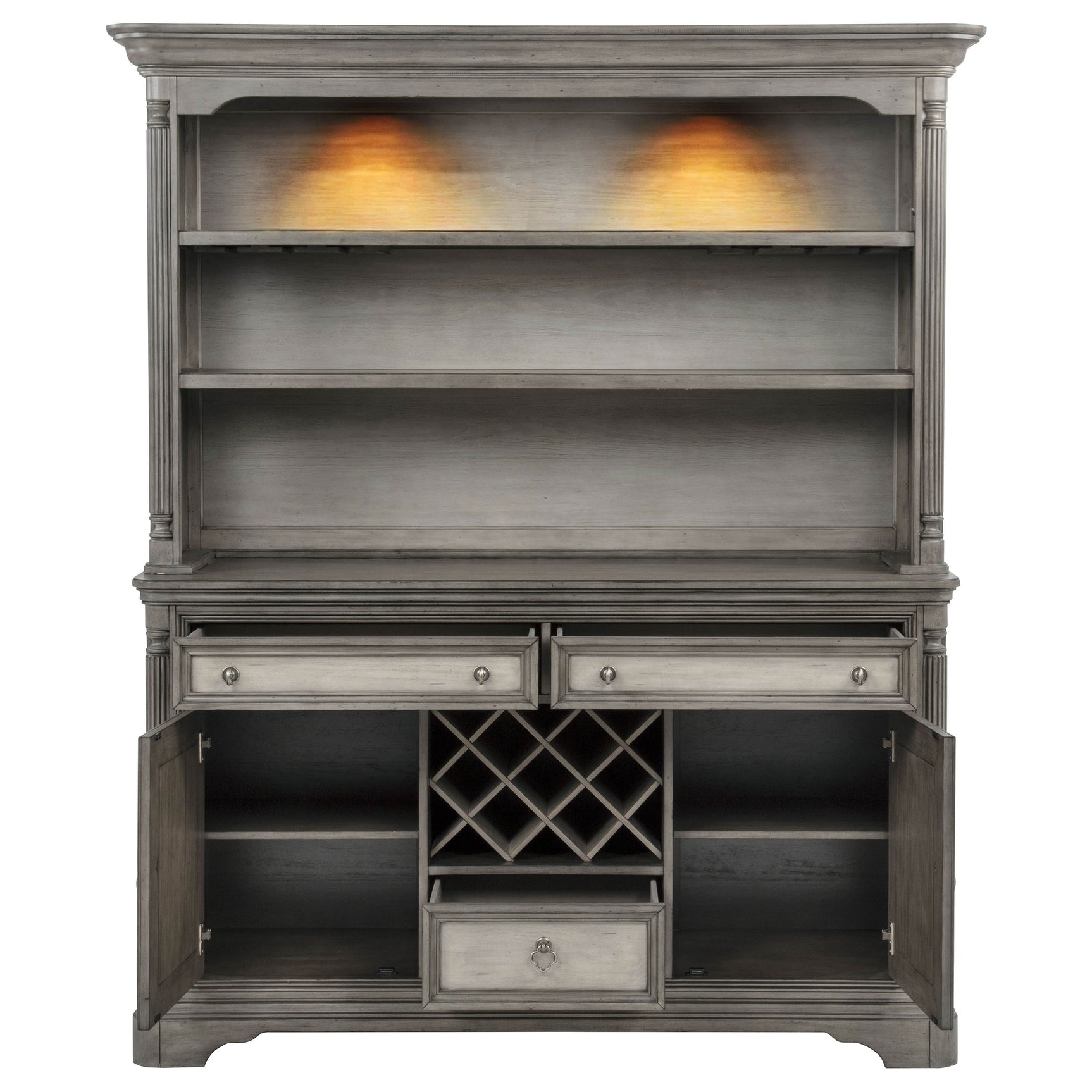 Cresswell Weathered Taupe 2-door 3-drawer Buffet And Hutch - Ornate Home