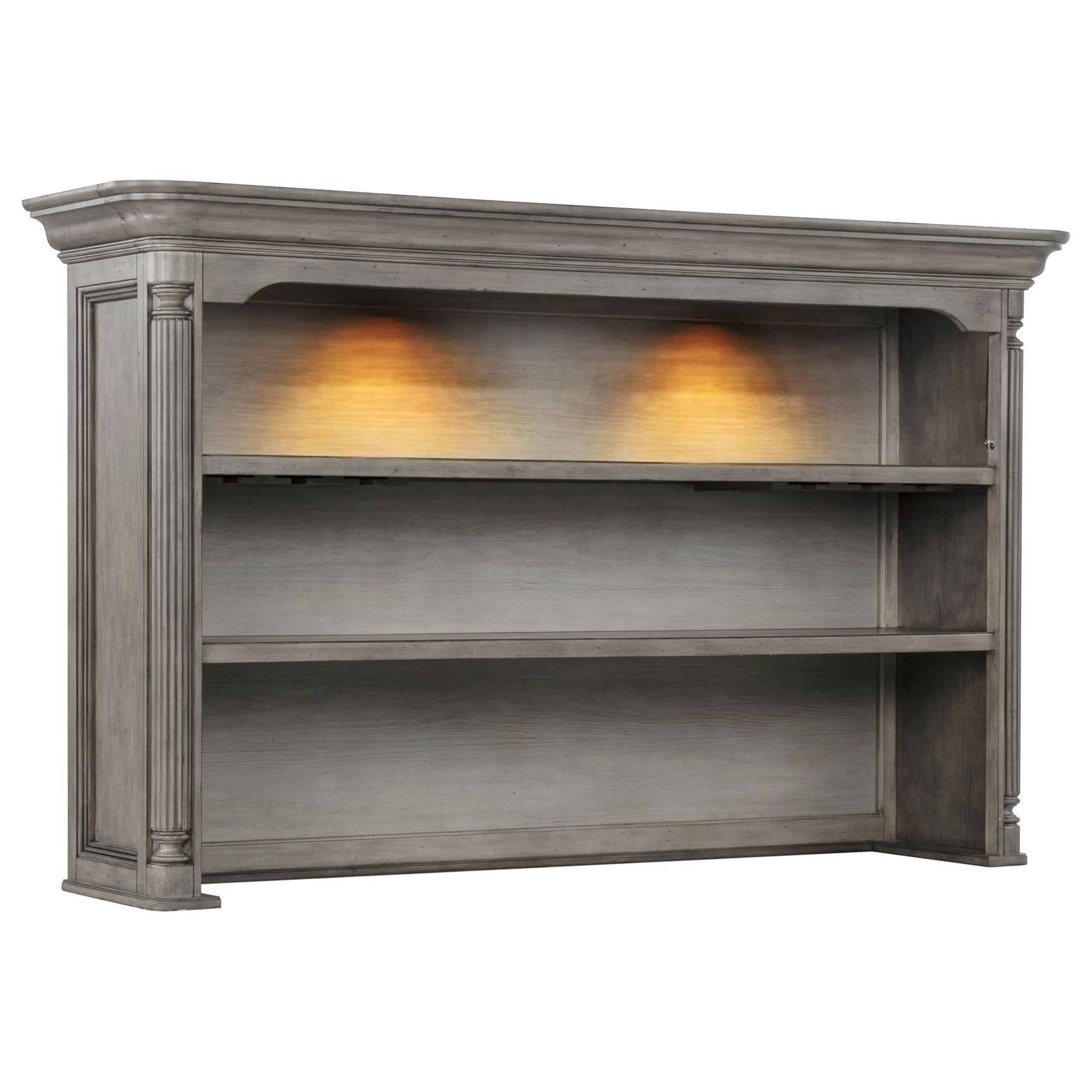 Cresswell Weathered Taupe 2-tier Touch Light Hutch Display Cabinet - Ornate Home