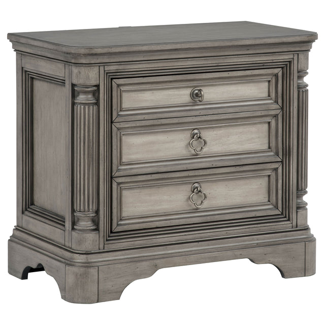 Cresswell Weathered Taupe 3-drawer Nightstand Bedside Table - Ornate Home