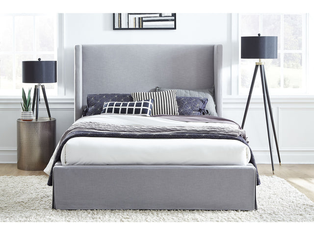 Cresta California King Skirted Footboard Storage Panel Bed in Fog - Ornate Home