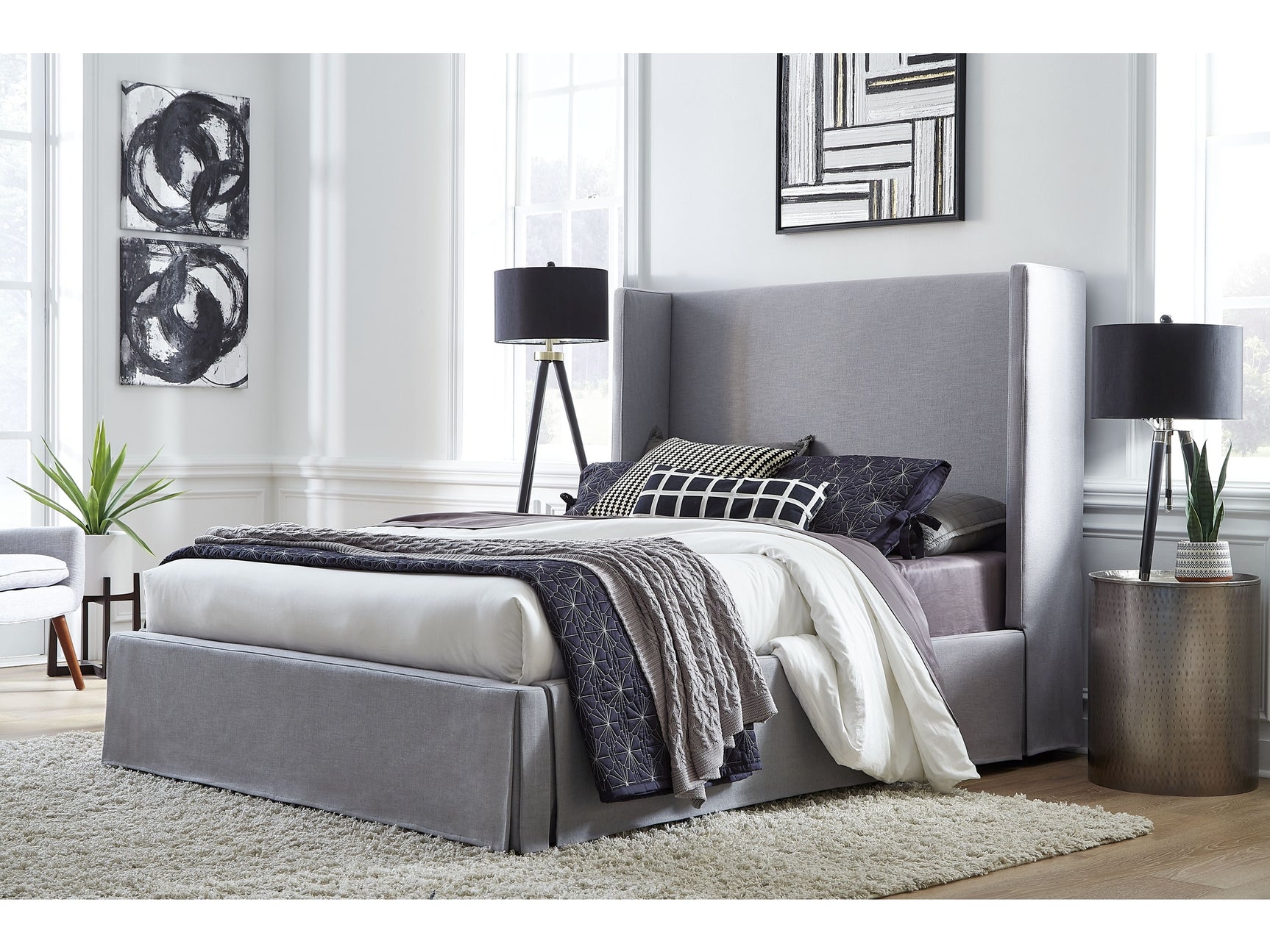 Cresta Full Upholstered Skirted Panel Bed in Fog - Ornate Home