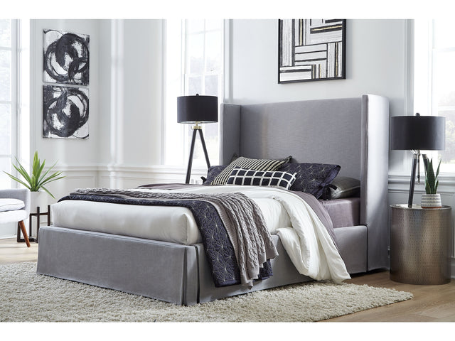 Cresta Full Upholstered Skirted Panel Bed in Fog - Ornate Home