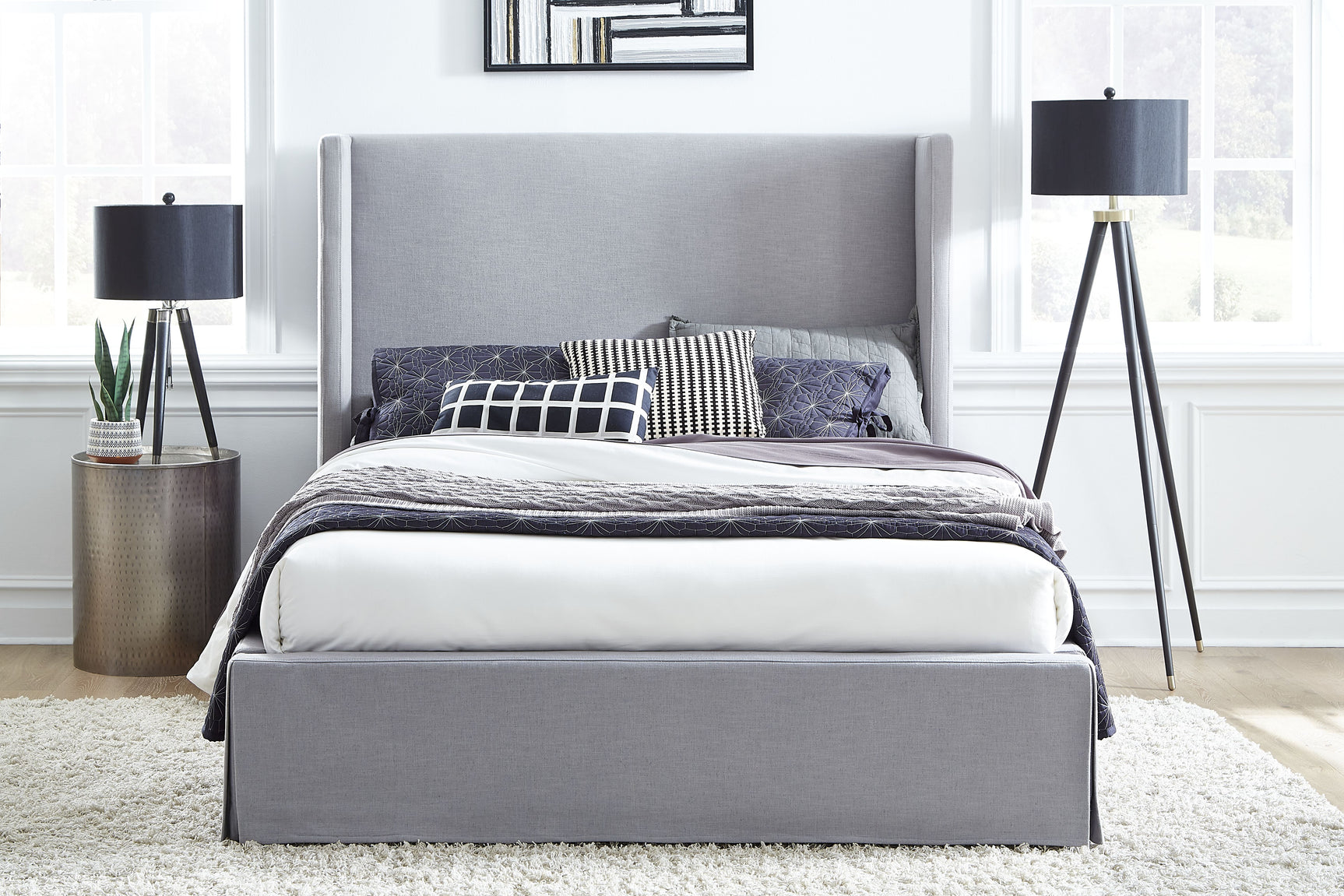 Cresta Full Upholstered Skirted Panel Bed in Fog - Ornate Home