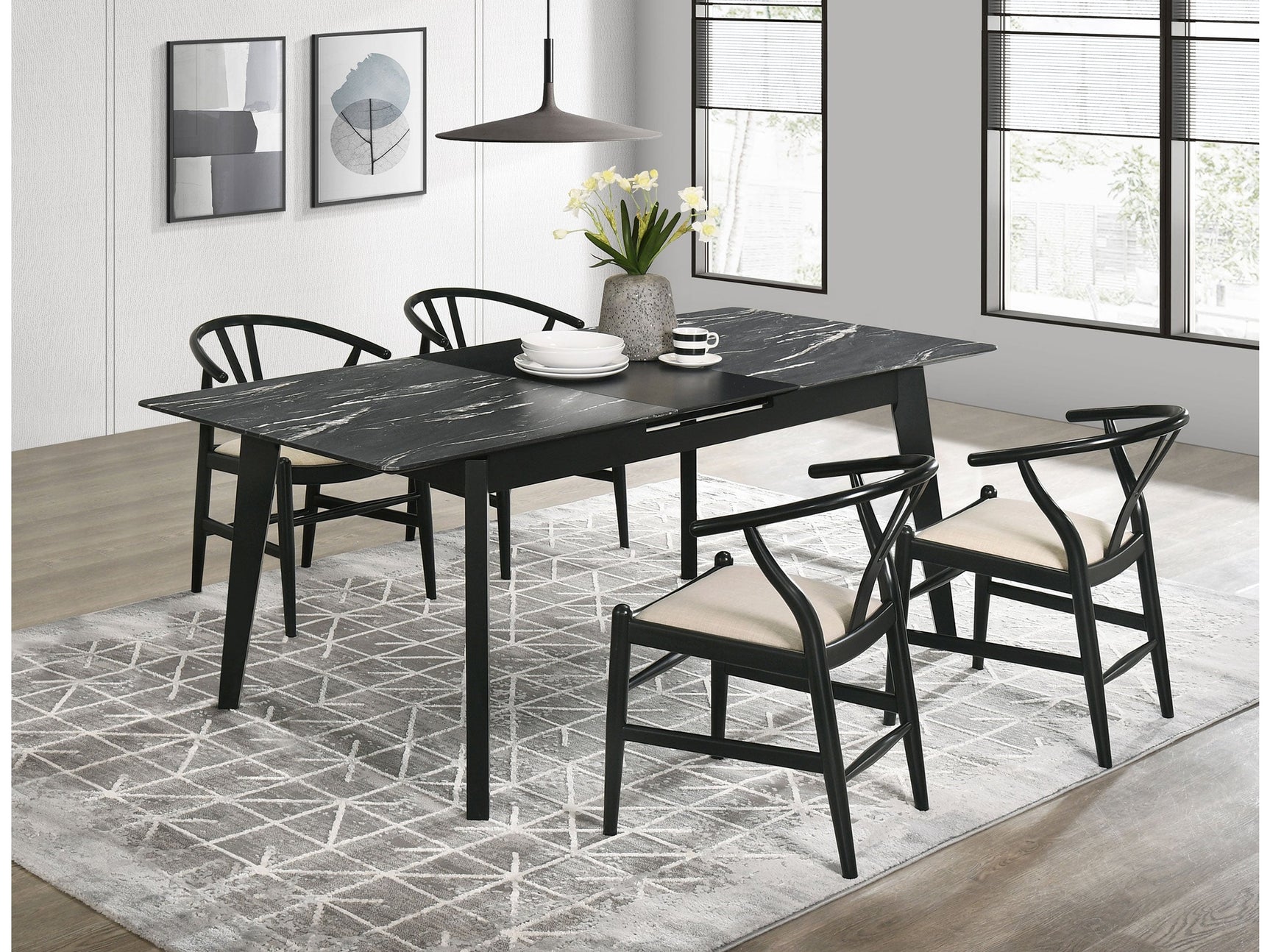 Crestmont Black 5-piece Extension Leaf Dining Table Set - Ornate Home