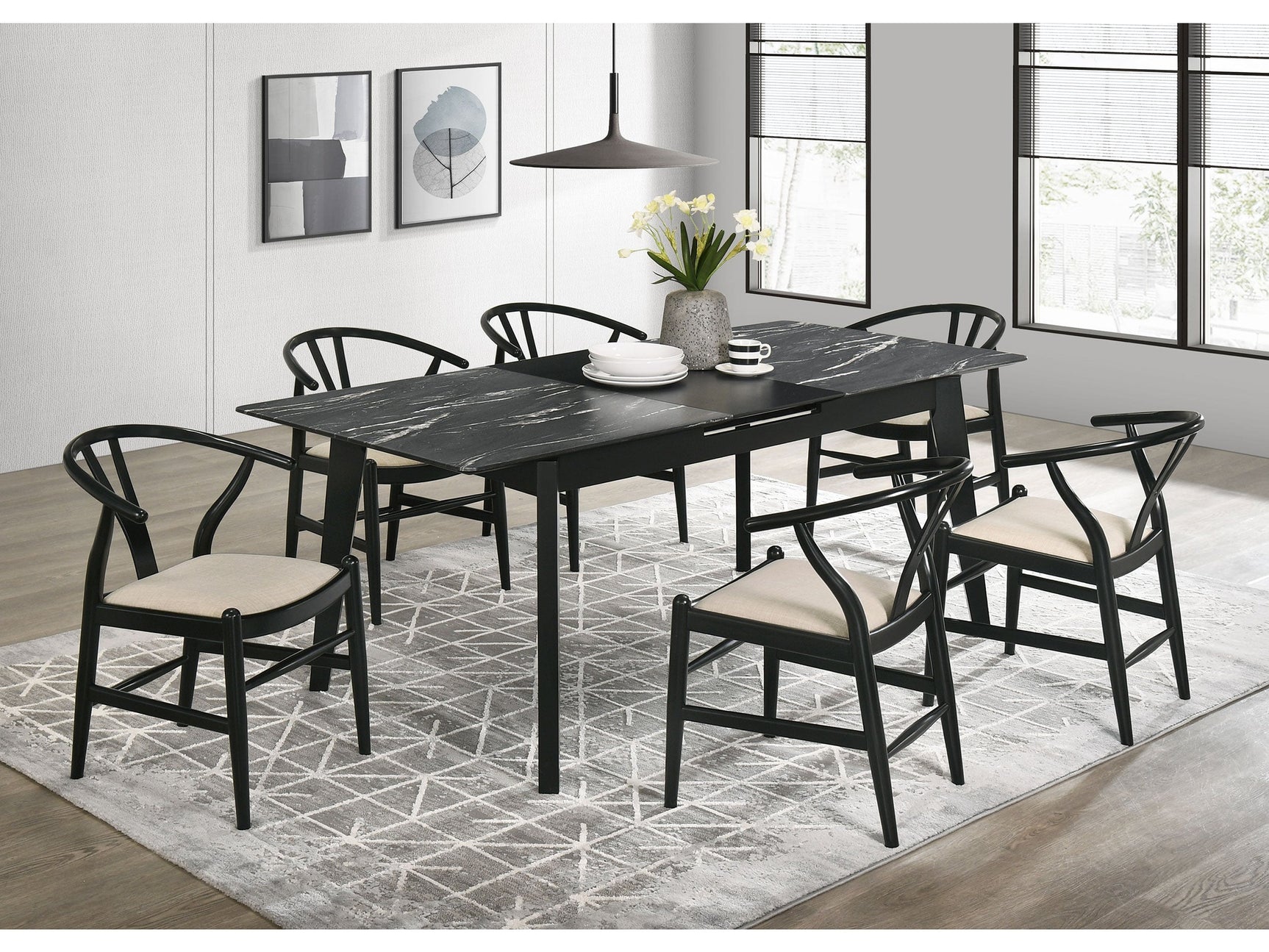 Crestmont Black 7-piece Extension Leaf Dining Table Set - Ornate Home