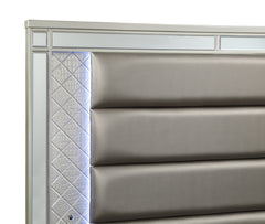Cristian Champagne King LED Upholstered Panel Bed - Ornate Home