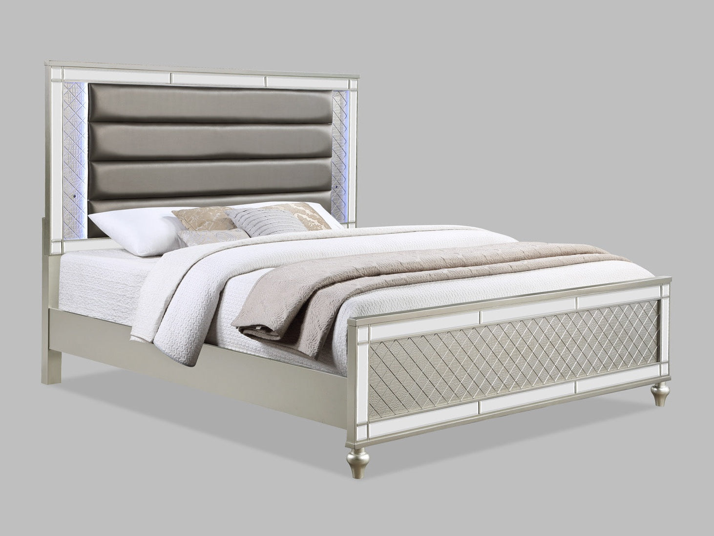 Cristian Champagne King LED Upholstered Panel Bed - Ornate Home