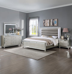 Cristian Champagne Queen LED Upholstered Panel Bed - Ornate Home