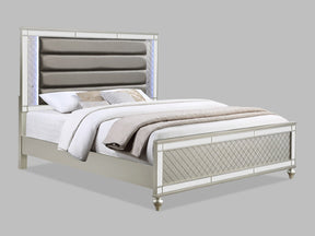 Cristian Champagne Queen LED Upholstered Panel Bed - Ornate Home