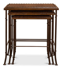 Croc Brown Leather Nesting Tables (Set of 3) - Ornate Home