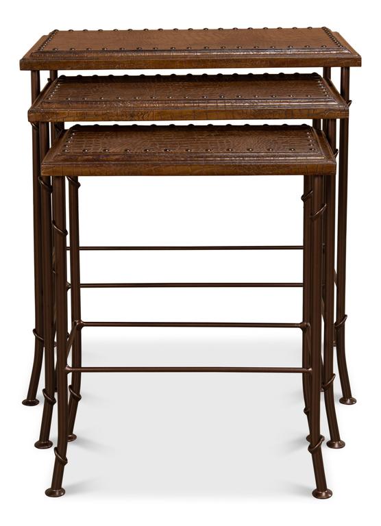 Croc Brown Leather Nesting Tables (Set of 3) - Ornate Home