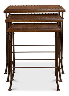 Croc Brown Leather Nesting Tables (Set of 3) - Ornate Home