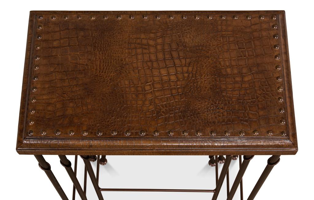 Croc Brown Leather Nesting Tables (Set of 3) - Ornate Home