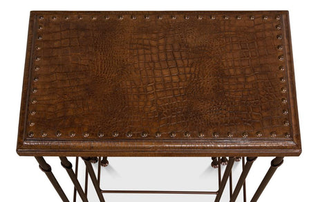 Croc Brown Leather Nesting Tables (Set of 3) - Ornate Home