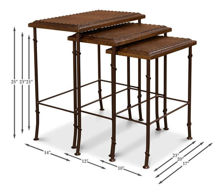 Croc Brown Leather Nesting Tables (Set of 3) - Ornate Home