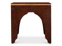 Croco Embossed Brown Leather Stool - Ornate Home