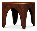 Croco Embossed Brown Leather Stool - Ornate Home