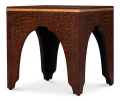 Croco Embossed Brown Leather Stool - Ornate Home