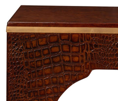 Croco Embossed Brown Leather Stool - Ornate Home