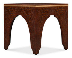 Croco Embossed Brown Leather Stool - Ornate Home