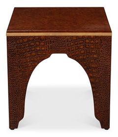Croco Embossed Brown Leather Stool - Ornate Home
