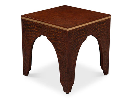 Croco Embossed Brown Leather Stool - Ornate Home