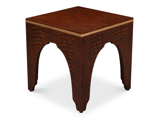 Croco Embossed Brown Leather Stool - Ornate Home
