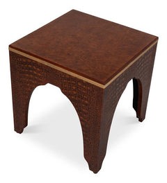Croco Embossed Brown Leather Stool - Ornate Home