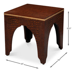 Croco Embossed Brown Leather Stool - Ornate Home