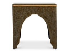 Croco Embossed Green Leather Stool - Ornate Home