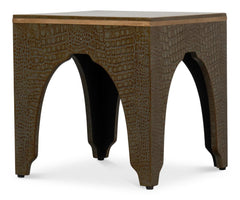 Croco Embossed Green Leather Stool - Ornate Home