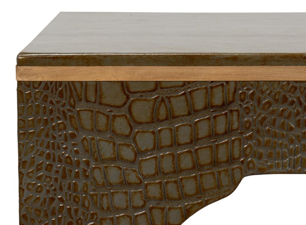 Croco Embossed Green Leather Stool - Ornate Home